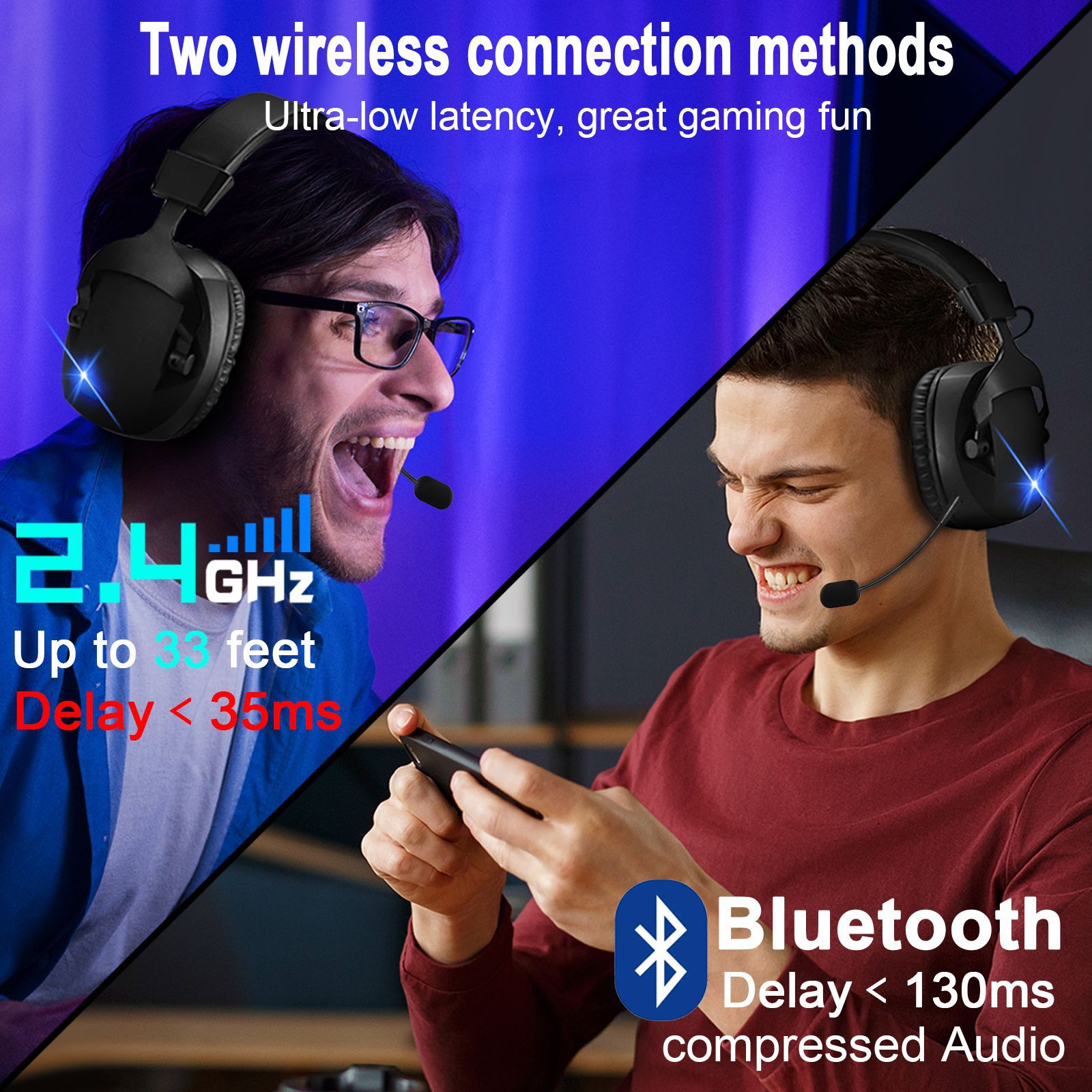 2.4G Dual-Mode Wireless Gaming Headset With Microphone For PS5 & PC