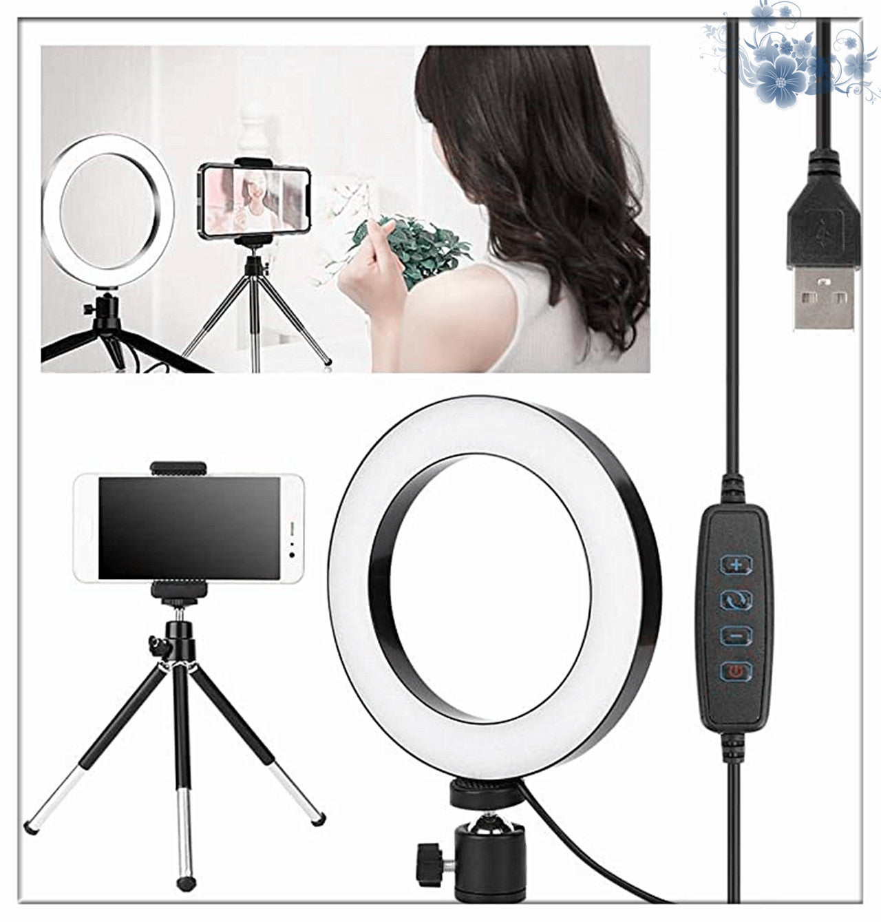360° Rotatable Desktop Ring Light Tripod