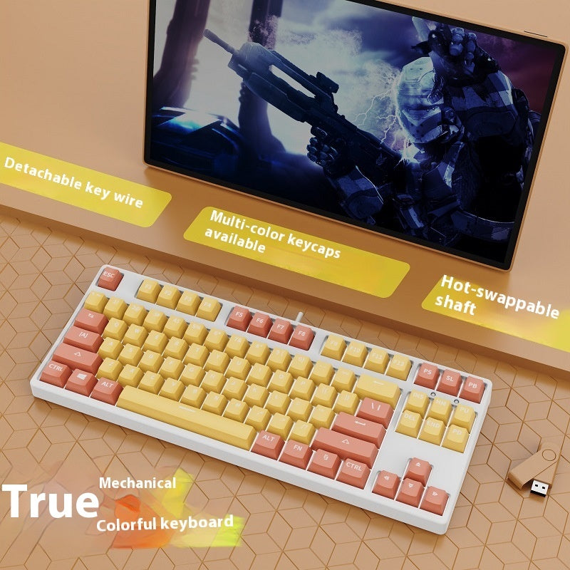 87 Key Wired Game Hot Plug Two Colors Mechanical Keyboard